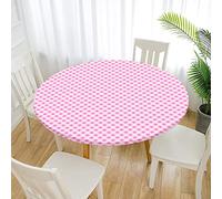 Morbuy Round Tablecloth Elastic Edged Plaid Table Cloths Stain Resistant Wipeable Fitted Table Cover for Kitchen Garden Party (Pink gingham,Diameter 150cm)