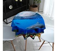 Morbuy Round Tablecloth for Circular Table, 3D Marine Animals Print Tablecloths Waterproof Stain Resistant Wipeable Table Cloths for Home Party Kitchen Dinning (Shark Pattern,Diameter 90cm)
