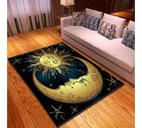 Morbuy Rugs Carpets Living Room Rug, Sun Moon Print Extra Large Size Soft Short Medium Pile Rugs Anti Slip Washable Floor Mats for Kids Room Bedroom Decor (80x120cm,black blue)