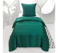 Morbuy Satin Bed Linen 135 x 200 cm, Cooling Bed Linen Dark Green Bedding Sets Silky Duvet Cover 135 x 200 cm with Zip, 1 Pillowcase 80 x 80 cm