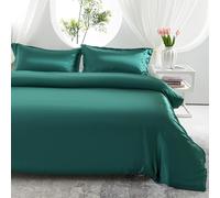 Morbuy Silk Satin Double Duvet Cover with 2 Pillowcases, Dark Green Satin Bedding Set 3 Piece Easy Care Duvet Cover Set with Zipper Closure - Luxury Ultra Soft - 200x200cm