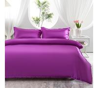 Morbuy Silk Satin Double Duvet Cover with 2 Pillowcases, Violet Satin Bedding Set 3 Piece Easy Care Duvet Cover Set with Zipper Closure - Luxury Ultra Soft - 200x200cm