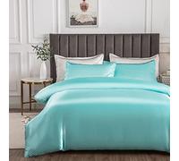 Morbuy Silk Satin Single Duvet Cover with 2 Pillowcases, Blue Bedding Set Easy Care Duvet Cover Set with Zipper Closure - Luxury Ultra Soft Quilt Cover 3 Piece - 135x200cm