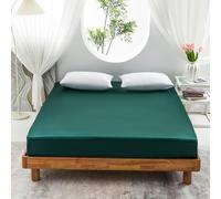 Morbuy Single Fitted Sheet Satin Silk Bed Sheets, Dark Green Fitted Sheets Deep Pocket 30 cm, Easy Care Ultra Soft Silky Fitted Bedsheets Good for Skin & Hair