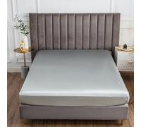 Morbuy Small Double Fitted Sheet Satin Silk Bed Sheets, Silver Fitted Sheets Deep Pocket 30 cm, Easy Care Ultra Soft Silky Fitted Bedsheets Good for Skin & Hair