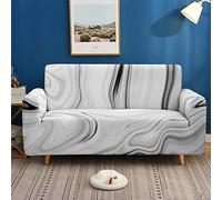 Morbuy Sofa Cover for 1 2 3 4 Seater, Marble Sofa Slipcovers Stretch Fabric Washable Sofa Protector for Leather Sofas + Sticky Roller Gift x 1 (White marble,1 seater)