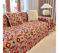 Morbuy Sofa Cover with Tassel for 1 2 3 4 Seater, Cotton Linen All-Season Protection AB Sided Throw Slipcover for Corner Sofa Couch Cover for Living Room (orange boho,90x90cm)