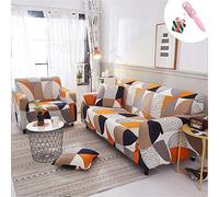 Morbuy Sofa Slipcovers Home Decor Settee Couch Sets Removable Washable Stretch Fabric Non Slip Elastic Pet Protector Chair Slipcovers Color Patchwork for Sofas Leather (3 seater,Orange puzzle)