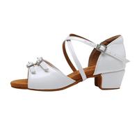 Morbuy Solid Color Latin Dance Shoes Girls, Comfort Open-Toe High Heels, Elegant Lightweight Dance Shoes for Kids, for Practice Tango Salsa Ballroom Cha-Cha, 3.5 Low Heels (White,9)