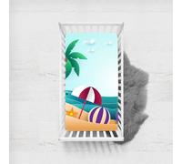 Morbuy Summer Cartoon Beach Next to Me Crib Sheets, Soft Microfiber Moses Basket Sheets, Breathable Cot Bed Sheets, Travel Cot Sheets for Boy and Girl, Easy Care Crib Sheets (Beach A,90x45cm)