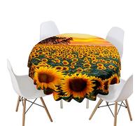 Morbuy Sunflower Round Tablecloth, Printed Round Table Cloths Stain Resistant Wipeable Waterproof Polyester Table Cover for Kitchen Garden Party Circular Table (Flower Field,Diameter 120cm)