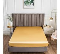 Morbuy Super King Fitted Sheet Satin Silk Bed Sheets, Gold Fitted Sheets Deep Pocket 30 cm, Easy Care Ultra Soft Silky Fitted Bedsheets Good for Skin & Hair
