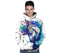 Morbuy Unisex Jumper Pullover Hoodies Hooded Sweatshirt Tops, Men's Casual Long Sleeve Sweater T-Shirt Hoody with Pocket - 3D Psychedelic Animal Print (M,QZ006-Unicorn)