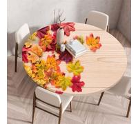 Morbuy Waterproof Elastic Fitted Round Tablecloth, Multicolor Flowers Oilcloth Table Cloths Stain Resistant Stretch Table Protector Cover for Home Coffee Restaurant Dining Picnic (Autumn,110cm)