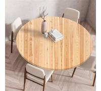 Morbuy Waterproof Elastic Fitted Round Tablecloth, Wood Grain Oilcloth Table Cloths Stain Resistant Stretch Table Protector Cover for Home Coffee Restaurant Picnic Dining (Beige,120cm)