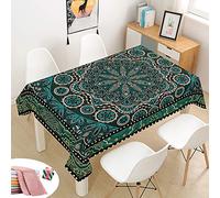 Morbuy Waterproof Table Cloths Rectangle, Stain-Resistant Bohemia Tablecloth Easy Wipe Square Print Oil-Proof Table Cover for Home Kitchen Dining Garden Party Decorative (Dark Green,140x200cm)