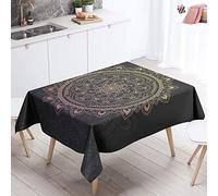 Morbuy Waterproof Table Cloths Rectangle, Stain-Resistant Tablecloth Easy Wipe Square Bronzing Print Oil-Proof Table Cover for Home Dining Garden Party Decorative (Yellow Mandala,140x200cm)
