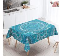 Morbuy Waterproof Table Cloths Rectangle, Stain-Resistant Tablecloth Easy Wipe Square Mandala Print Oil-Proof Table Cover for Kitchen Dining Garden Party Decorative (Teal Modern,60x60cm)