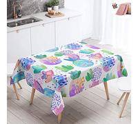 Morbuy Waterproof Table Cloths Rectangle, Stain-Resistant Tablecloth Easy Wipe Square Pineapple Print Oil-Proof Table Cover for Kitchen Dining Garden Party Decorative (Rainbow Cactus,100x140cm)