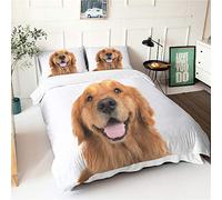 Morbuy White Duvet Cover Set for Single Double Super King Size Bed Soft Microfiber Fade Resistant Fabric 3D Puppy Printed Bedding Set with Pillow Cases (Golden Retriever,Double-200x200cm)
