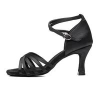 Morbuy Women Satin Open-Toe Dance Shoes, 2.95 Inch (7.5cm), Cowhide Leather Sole Latin Dance Shoes,Metal Ankle Strap, Suitable for Rumba/Cha-cha/Samba/Paso Doble/Jive Dance (Black,3)