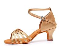 Morbuy Women Satin Open-Toe Dance Shoes, 2.95 Inch (7.5cm), Cowhide Leather Sole Latin Dance Shoes,Metal Ankle Strap, Suitable for Rumba/Cha-cha/Samba/Paso Doble/Jive Dance (Light Brown,2.5)