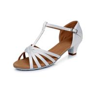 Morbuy Women Satin Open-Toe Dance Shoes, 4 cm low heelCowhide Leather Sole Latin Dance Shoes,Metal Ankle Strap, Suitable for Rumba/Cha-Cha/Samba/Paso Doble/Jive Dance (white,7)