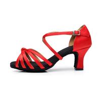 Morbuy Women Satin Open-Toe Latin Dance Shoes, Cowhide Leather Sole Latin Dance Shoes,Metal Ankle Strap, Suitable for Rumba/Cha-cha/Samba/Paso Doble/Jive Dance (red,5)