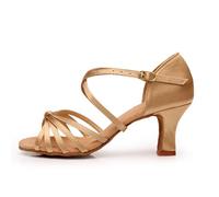 Morbuy Women Satin Open-Toe Latin Dance Shoes, Cowhide Leather Sole Latin Dance Shoes,Metal Ankle Strap, Suitable for Rumba/Cha-cha/Samba/Paso Doble/Jive Dance (Light Skin Tone,5.5)