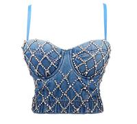 Morbuy Women's Bustier Corset Crop Top,Denim Bustier Top with Rhinestone Push Up Bustier for Women Off Shoulder Bra Corset Crop Vest Wedding Party Clubwear Bodice