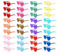 Morcheiong 12/24/36/48 Pack Heart Shaped Sunglasses Colorful Rimless Glasses Bachelorette Party Favor Eyewear for Women Girls (36)