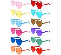 Morcheiong 12/24/36/48 Pack Heart Shaped Sunglasses Colorful Rimless Glasses Bachelorette Party Favor Eyewear for Women Girls (12)
