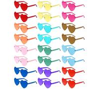 Morcheiong 12/24/36/48 Pack Heart Shaped Sunglasses Colorful Rimless Glasses Bachelorette Party Favor Eyewear for Women Girls (24)