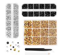 Morcheiong 17000Pcs Resin Rhinestones Gold Silver Black Flatback Crystals Diamond Includes Tweezers and Pickup Pen Suitable for Crafting DIY Nail Art Makeup Wedding Dress Clothing Mug