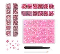 Morcheiong 17000Pcs Resin Rhinestones Pink Flatback Crystals Diamond Includes Tweezers and Pickup Pen Suitable for Crafting DIY Nail Art Makeup Wedding Dress Clothing Mug