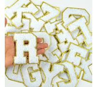 Morcheiong 26Pcs 3.14 Inch Large Chenille Letters A-Z Self Adhesive, Chenille Patches for Clothing, Fabric (White)