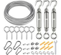Morcheiong 37 Pcs 304 Stainless Steel Garden Wire Rope Kit M5 Turnbuckle Tensioner 15m 2mm Steel Garden Wire Cable Eye Bolts for Climbing Plants