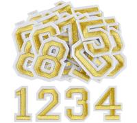 Morcheiong 40 Pcs Iron on Number Patches 0-9, 2 Inch Iron on Embroidered Numbers for Clothing, Pants, Hats, Bags- Gold