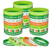 Morcheiong 42 Pieces St. Patrick's Day Shamrock Rubber Bracelets Classic Silicone Wristbands for Kids Adults Green Irish Day Party Supplies