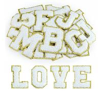 Morcheiong 52Pcs Self Adhesive Chenille Letter Patches A-Z, Iron on Letters for DIY Clothing, Fabric, Shoes, Bags (White)
