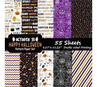 Morcheiong 55 Sheets Halloween Pattern Paper Decorative Paper Double-Sided for Card Making Scrapbook Photo Album Decor, 10 Designs (Purple, 8.27*11.22 inches)