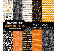 Morcheiong 55 Sheets Halloween Pattern Paper Decorative Paper Double-Sided for Card Making Scrapbook Photo Album Decor, 10 Designs (Orange, 8.27*11.22 inches)
