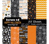 Morcheiong 55 Sheets Halloween Pattern Paper Decorative Paper Double-Sided for Card Making Scrapbook Photo Album Decor, 10 Designs (Orange, 5.5*8.27 inches)