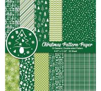Morcheiong 55 Sheets Merry Christmas Pattern Paper Set Decorative Paper for Card Making Scrapbook Photo Album Decor, 10 Designs (Green, 8.27*11.22 inches)