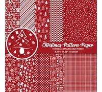 Morcheiong 55 Sheets Merry Christmas Pattern Paper Set Decorative Paper for Card Making Scrapbook Photo Album Decor, 10 Designs (Red, 8.27*11.22 inches)