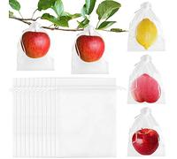 Morcheiong 60Pcs Protection Fruit Netting 6" x 8" Reusable Mesh Bags with Drawstring for Trees, Garden (White)