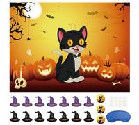 Morcheiong Halloween Game Pin The Tail on The Cat Game with 36 Hats, Halloween Party Activities Favors Supplies for Kids
