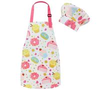 Morcheiong Kids Apron and Chef Hat Set for Boys Girls with Pockets, Adjustable Toddler Aprons for Cooking Baking Painting