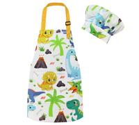 Morcheiong Kids Apron and Chef Hat Set for Boys Girls with Pockets, Adjustable Toddler Aprons for Cooking Baking Painting