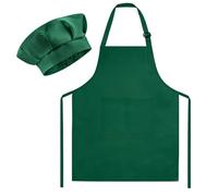 Morcheiong Kids Chef Hat and Apron Set, Adjustable Deep Green Children's Painting Apron and Chef Hat with 2 Large Pocket for Kids Cooking Painting Baking Activity